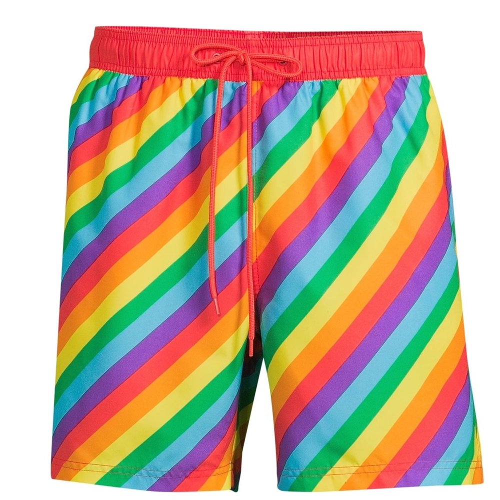 Mens Way to Celebrate Above Knee Happy Stripes Swim Trunks Size 3XL (48/50) NWT